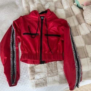 LF Red Cropoed Windbreaker Jacket with Black Details